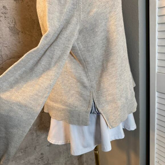 Cream Cable Knit Fall Sweater with Blue Pinstripe Detail - Picture 7 of 8